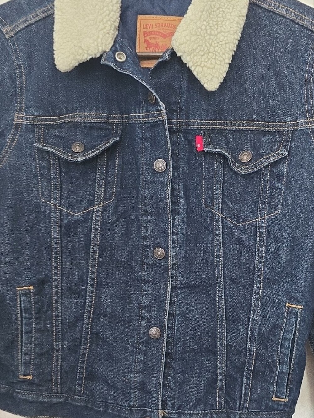Levi's Dark Blue Denim Sherpa Collar Jacket - Picture 4 of 12
